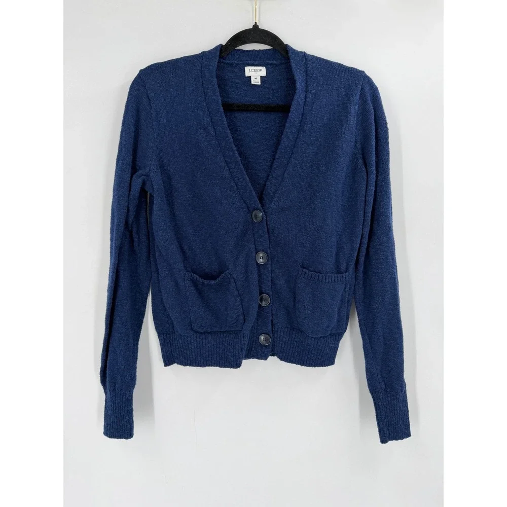 J.Crew Cardigan Sweater Women M Blue V-Neck Button Front AB050 Preppy Classic‎